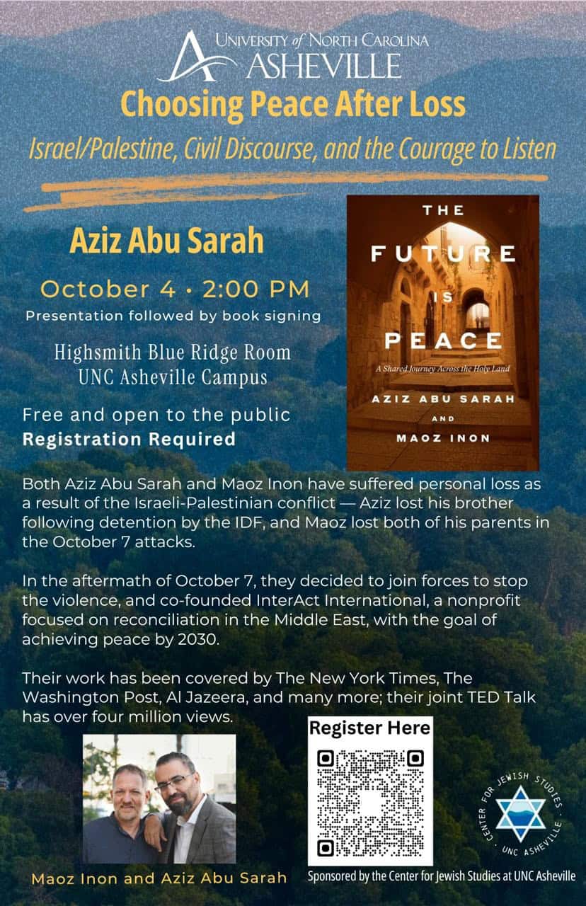 Event flyer for 'Choosing Peace After Loss' with details and speakers.